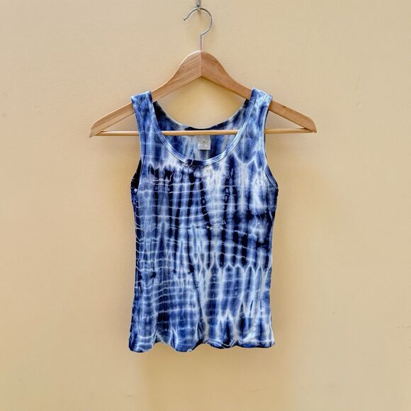 Vintage Sans Souci 90s Y2K Blue White Tie Dye Ripped Tank Top Size Small Cotton - Picture 1 of 5